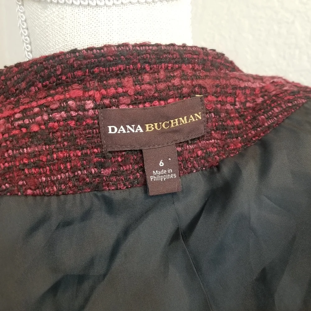 Dana Buchman Chili Pepper Red Moto Full Diagonal Tweed Jacket